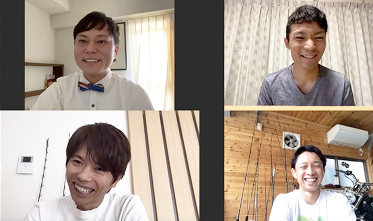 写真左上から時計回りに、ボートレース芸人 永島知洋さん、新開選手、毒島選手、齊藤選手