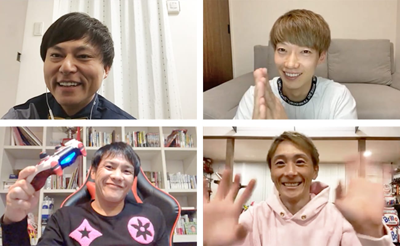 左上から時計回りに、ボートレース芸人 永島知洋さん、ボートレーサーの金子拓矢選手、峰竜太選手、萩原秀人選手