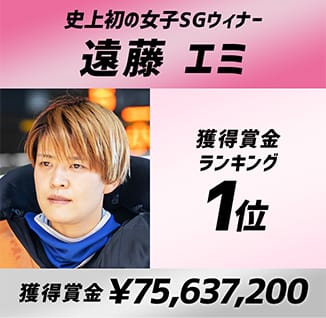 史上初の女子SGウィナー 遠藤 エミ 獲得賞金ランキング1位