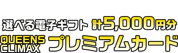商品は選べる電子ギフト 計5000円分 QUEENS CLIMAXプレミアムカード