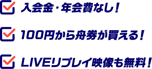 入会金・年会費なし！ 100円から舟券が買える！ LIVEリプレイ映像も無料！